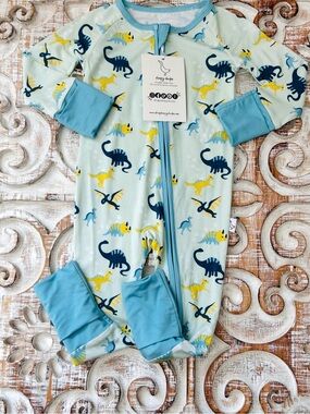 Baby Bamboo Convertible Zippy with Dinosaur Print - Blue & Yellow